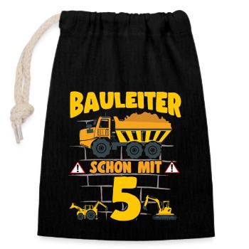 5th Birthday Construction Supervisor With 5 Excavator Dump Truck - Closable cotton gift bag (14x20cm) - black - Front
