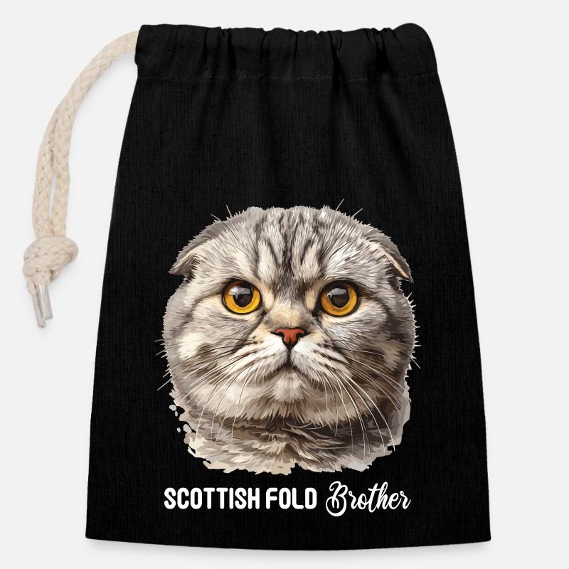 Scottish Fold Kätzchen Scottish Fold Katze - Verschließbarer Geschenkbeutel aus Baumwolle (14x20cm) - Schwarz