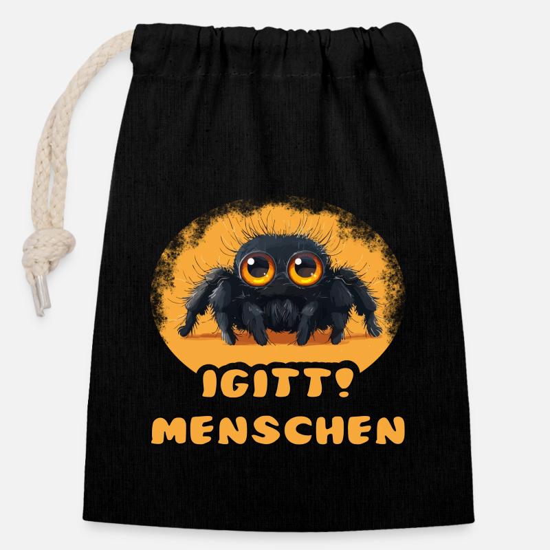 Lustige Igitt ! Menschen Spinne - Verschließbarer Geschenkbeutel aus Baumwolle (14x20cm) - Schwarz