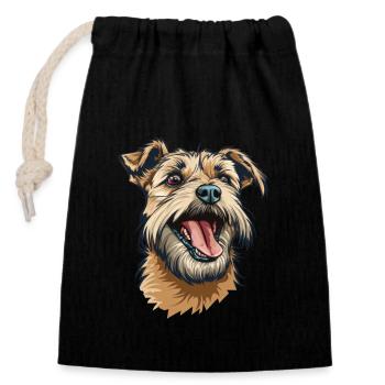 Border Terrier | Illustration de dessin animé - Sac cadeau en coton avec cordon (14 x 20 cm) - noir - Devant