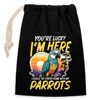 Perroquet tu as de la chance que je sois là aime le gris africain - Sac cadeau en coton avec cordon (14 x 20 cm) - noir - Devant