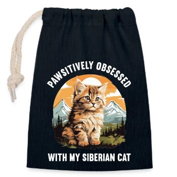 Chat Sibérien Sibirische Katze - Sac cadeau en coton avec cordon (14 x 20 cm) - bleu marine - Devant