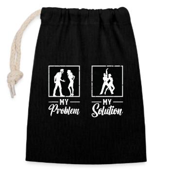Danseuse de salsa Mon problème Ma solution Pictogramme Maman - Sac cadeau en coton avec cordon (14 x 20 cm) - noir - Devant
