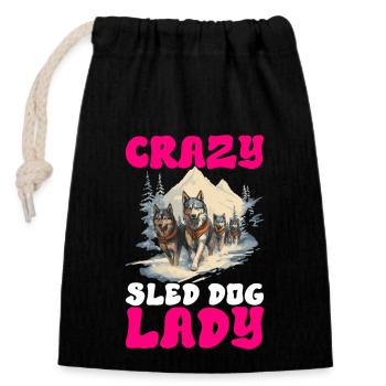Sledding Sled dogs - Closable cotton gift bag (14x20cm) - black - Front