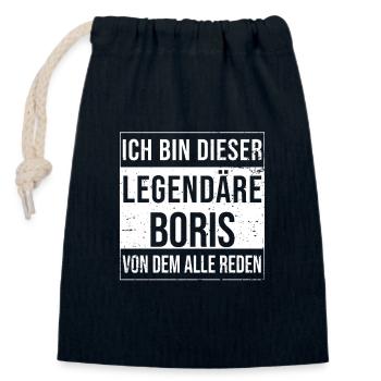 Je suis cette légende pour Boris - Sac cadeau en coton avec cordon (14 x 20 cm) - bleu marine - Devant