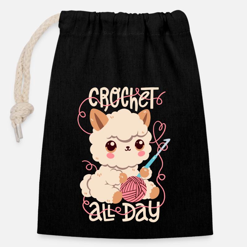 Crochet d’alpaga - Sac cadeau en coton avec cordon (14 x 20 cm) - noir