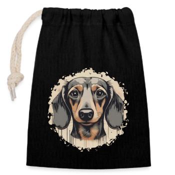 Dackel Teckel Kurzhaardackel Dachshund - Verschließbarer Geschenkbeutel aus Baumwolle (14x20cm) - Schwarz - Vorne