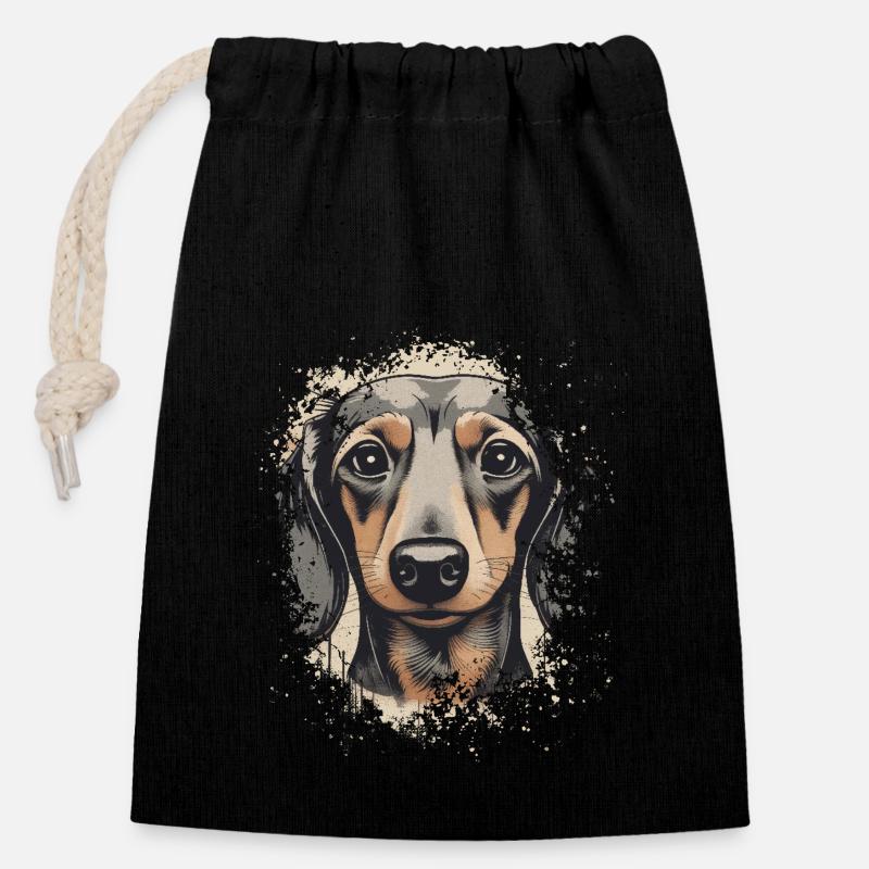 Dackel Teckel Kurzhaardackel Dachshund - Verschließbarer Geschenkbeutel aus Baumwolle (14x20cm) - Schwarz