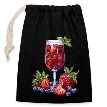 Fantaisie de cocktail de baies d’été - Sac cadeau en coton avec cordon (14 x 20 cm) - noir - Devant