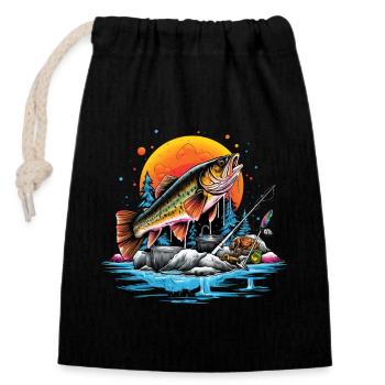 Poisson bar - Sac cadeau en coton avec cordon (14 x 20 cm) - noir - Devant