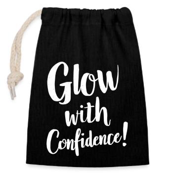 Glow with Confidence Inspirational Message - Closable cotton gift bag (14x20cm) - black - Front