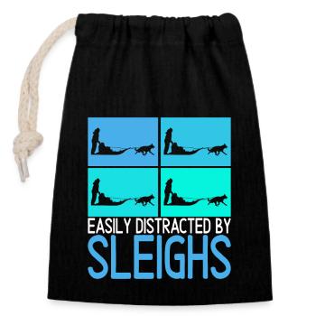 Sledding Sled dogs - Closable cotton gift bag (14x20cm) - black - Front