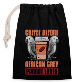 Perroquet gris africain café oiseau propriétaire amateur de café - Sac cadeau en coton avec cordon (14 x 20 cm) - noir - Devant