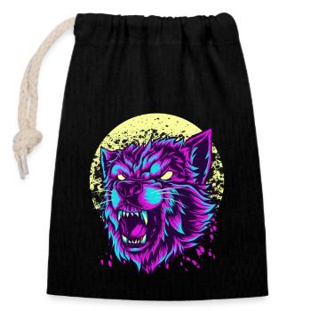 Wütender Wolf T-Shirt Vintage Retro Wölfe Hundehund - Verschließbarer Geschenkbeutel aus Baumwolle (14x20cm) - Schwarz - Vorne