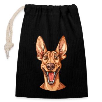 Podenco Canario | Cartoon Artwork - Verschließbarer Geschenkbeutel aus Baumwolle (14x20cm) - Schwarz - Vorne