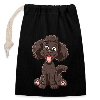 Pudel | Poodle | Cartoon Artwork - Verschließbarer Geschenkbeutel aus Baumwolle (14x20cm) - Schwarz - Vorne