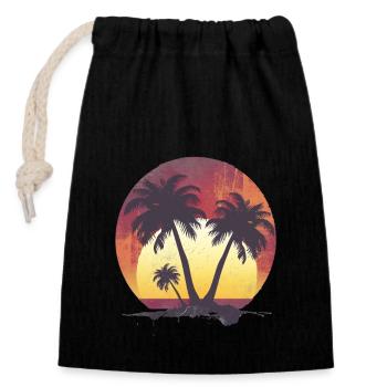 Tropical sunset and palm trees - Closable cotton gift bag (14x20cm) - black - Front