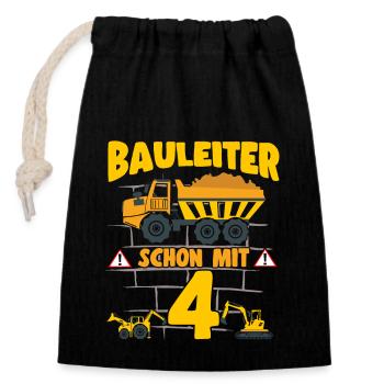 4th Birthday Construction Manager With 4 Excavator Dump Truck - Closable cotton gift bag (14x20cm) - black - Front