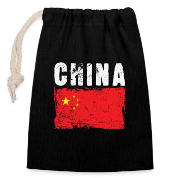 China Flag East Asia - Closable cotton gift bag (14x20cm) - black - Front