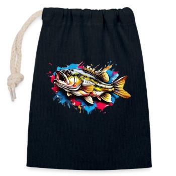Poisson bar - Sac cadeau en coton avec cordon (14 x 20 cm) - bleu marine - Devant