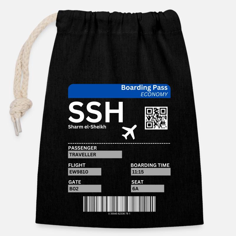 Sharm el-Sheikh Egypt Flight Ticket Holiday Idea - Closable cotton gift bag (14x20cm) - black
