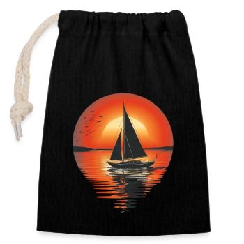 Sunset Sailboat and Birds - Closable cotton gift bag (14x20cm) - black - Front