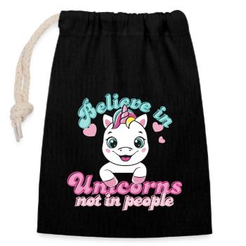 Believe in unicorns, not in people - Closable cotton gift bag (14x20cm) - black - Front