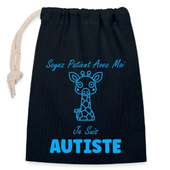 Soyez patient avec moi je suis autiste - Sac cadeau en coton avec cordon (14 x 20 cm) - bleu marine - Devant
