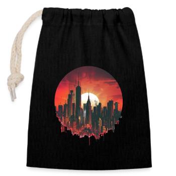 Élégant coucher de soleil Motif Grande Ville - Sac cadeau en coton avec cordon (14 x 20 cm) - noir - Devant
