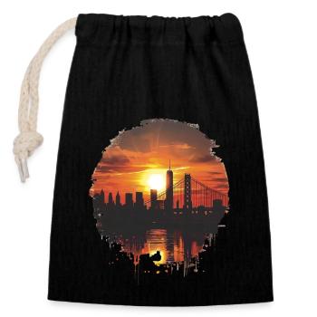 Panorama du coucher de soleil avec skyline - Sac cadeau en coton avec cordon (14 x 20 cm) - noir - Devant
