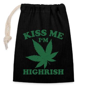 Kiss Me Im Highrish Weed Marijuana 420 St Patricks - Closable cotton gift bag (14x20cm) - black - Front