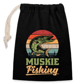Pêche au maskinongé Poisson prédateur Pêcheur de maskinongé - Sac cadeau en coton avec cordon (14 x 20 cm) - noir - Devant