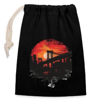 Sonnenuntergang Brooklyn Bridge Szenerie - Verschließbarer Geschenkbeutel aus Baumwolle (14x20cm) - Schwarz - Vorne