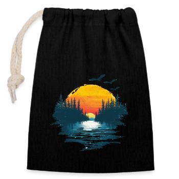 Motif Forêt Coucher De Soleil Et Oiseaux - Sac cadeau en coton avec cordon (14 x 20 cm) - noir - Devant