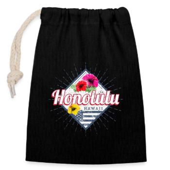 Honolulu City Hawaii United States Vintage - Closable cotton gift bag (14x20cm) - black - Front