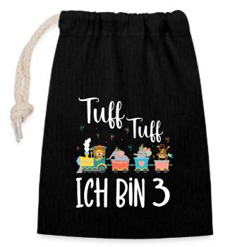 3 Years Boys Birthday Motif Zoo Animals Train Tuff - Closable cotton gift bag (14x20cm) - black - Front