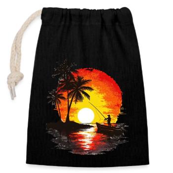 Coucher de soleil Pêche Île Tropicale - Sac cadeau en coton avec cordon (14 x 20 cm) - noir - Devant