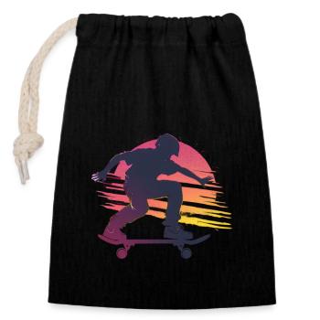 Skateboard Sonnenuntergang Silhouette - Verschließbarer Geschenkbeutel aus Baumwolle (14x20cm) - Schwarz - Vorne