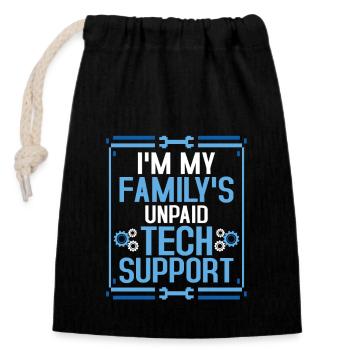 Je suis le support technique non rémunéré de ma famille Informatique Informatique - Sac cadeau en coton avec cordon (14 x 20 cm) - noir - Devant