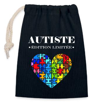 sensibilisation a l'autisme autiste - Sac cadeau en coton avec cordon (14 x 20 cm) - bleu marine - Devant