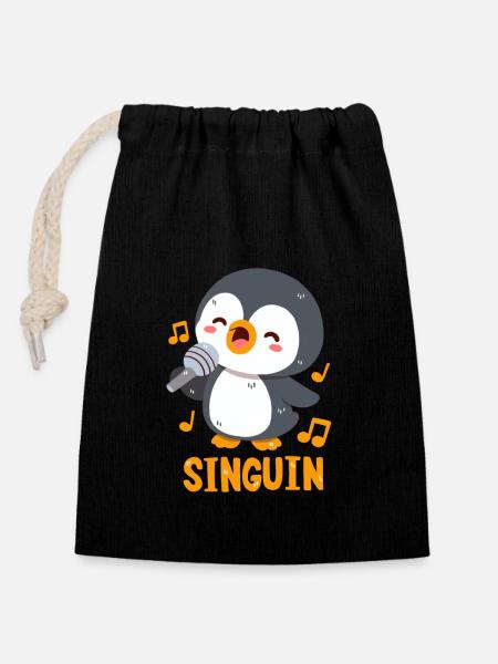 Singender Pinguin: Singuin - Verschließbarer Geschenkbeutel aus Baumwolle (14x20cm) - Schwarz