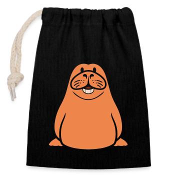 Walrus - Closable cotton gift bag (14x20cm) - black - Front