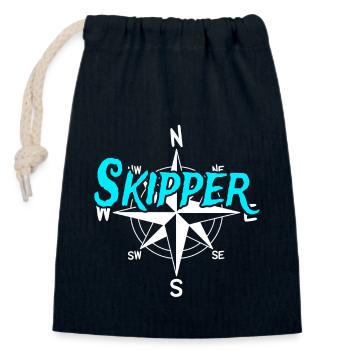 Skipper – With wind rose for real captains - Closable cotton gift bag (14x20cm) - navy - Front