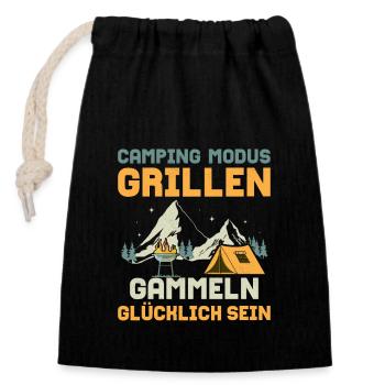 Mode Camping Grillades Paresser Être Heureux Nature - Sac cadeau en coton avec cordon (14 x 20 cm) - noir - Devant