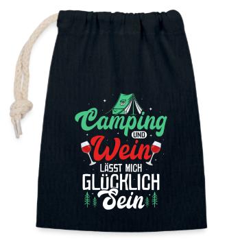 Le camping et le vin me rendent heureux campeur - Sac cadeau en coton avec cordon (14 x 20 cm) - bleu marine - Devant