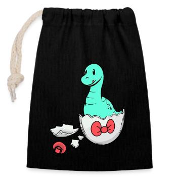 Dino Baby Geburt Schwangerschaft Eierschale - Verschließbarer Geschenkbeutel aus Baumwolle (14x20cm) - Schwarz - Vorne