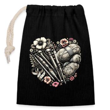Häkeln Crochet Crocheter Yarn Cool Heart - Closable cotton gift bag (14x20cm) - black - Front