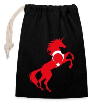 Unicorn Turkey Flag T-Shirt Cool Magical Unicorn - Closable cotton gift bag (14x20cm) - black - Front