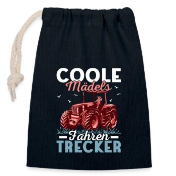 Filles cool conduisant tracteur ferme de la femme du fermier - Sac cadeau en coton avec cordon (14 x 20 cm) - bleu marine - Devant