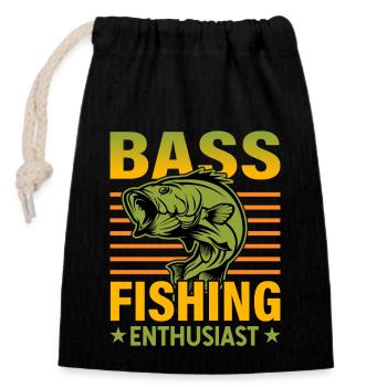 Bass Fishing Enthusiast - Closable cotton gift bag (14x20cm) - black - Front